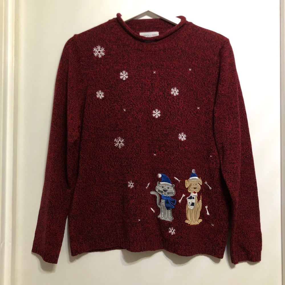 2/$20🍁Carroll Reed | Vintage cat & dog Christmas sweater (S)